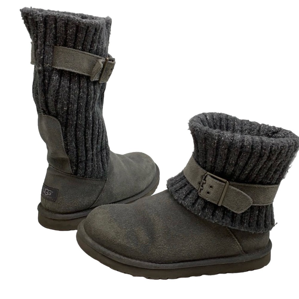 UGG Cambridge Gray Convertible Cable Knit Fold Over Boots Sz 8